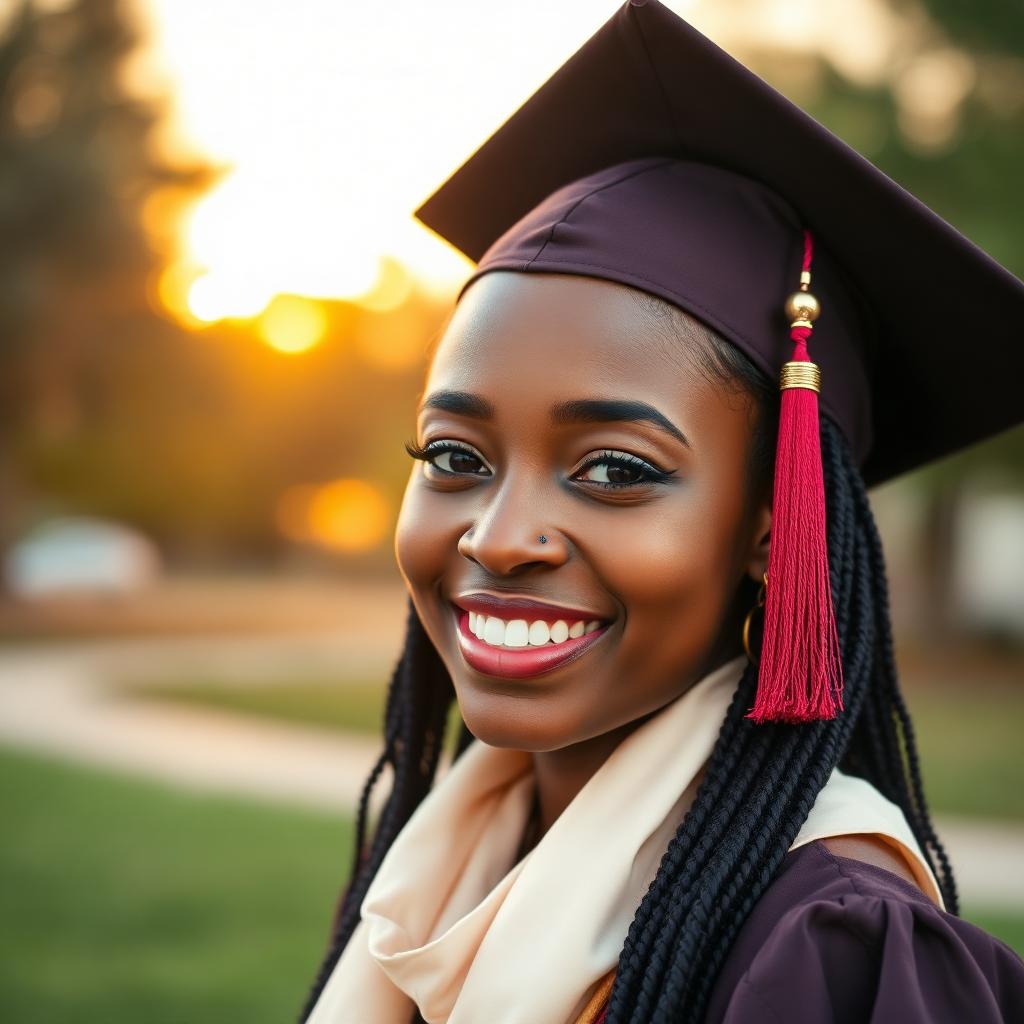 Young woman smiling in graduation cap